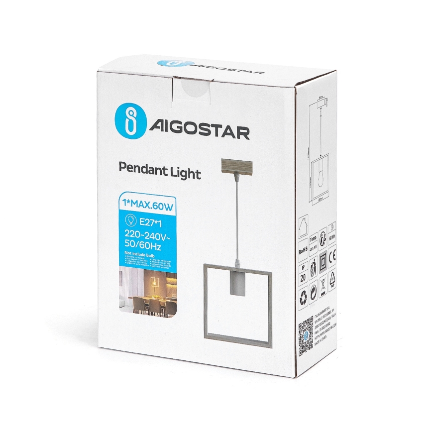 Aigostar - Candeeiro pendente com cabo 1xE27/60W/230V bege