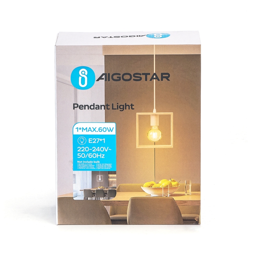 Aigostar - Candeeiro pendente com cabo 1xE27/60W/230V bege