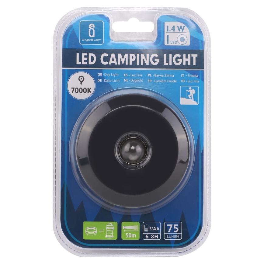 Aigostar - Candeeiro portátil dobrável LED LED/1,4W/3xAA preto/cinzento
