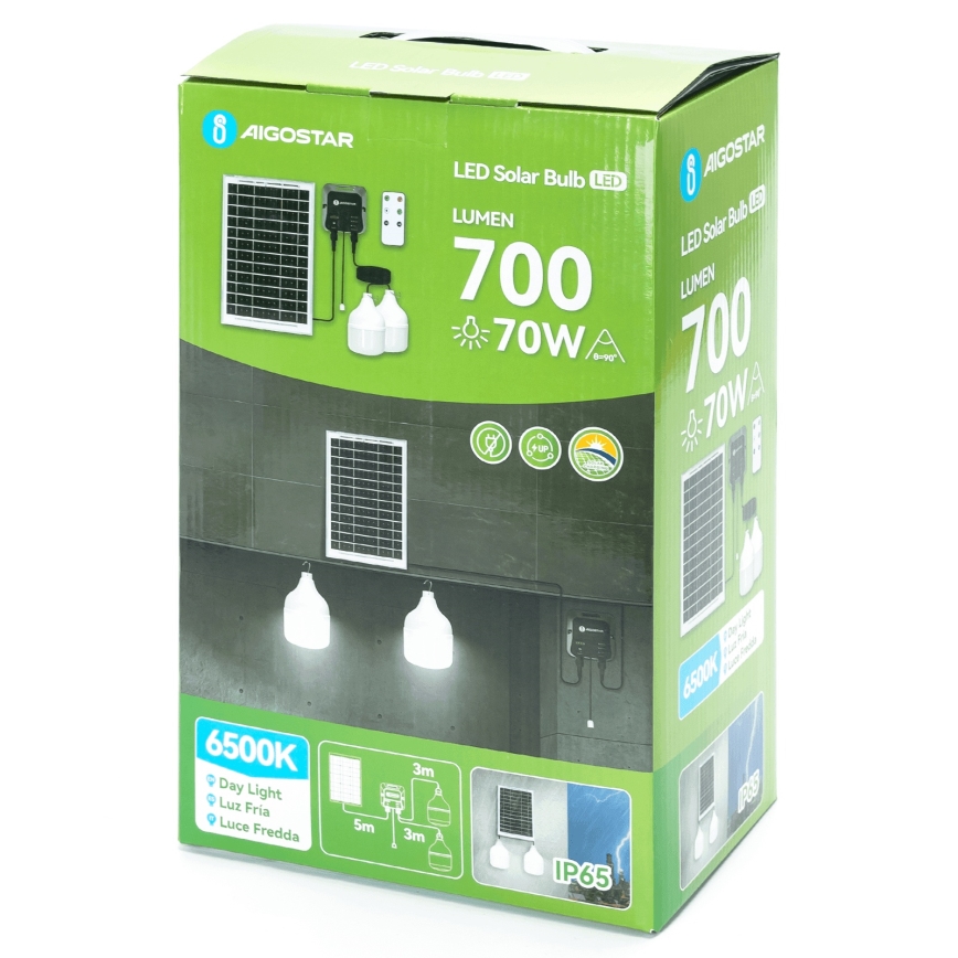 Aigostar - Candeeiro solar LED 2xLED/35W/12V 6000 mAh 6500K diâmetro 10 cm + comando