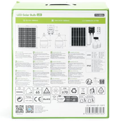 Aigostar - Candeeiro solar LED 2xLED/70W/12V 12000 mAh 6500K diâmetro 12 cm + comando