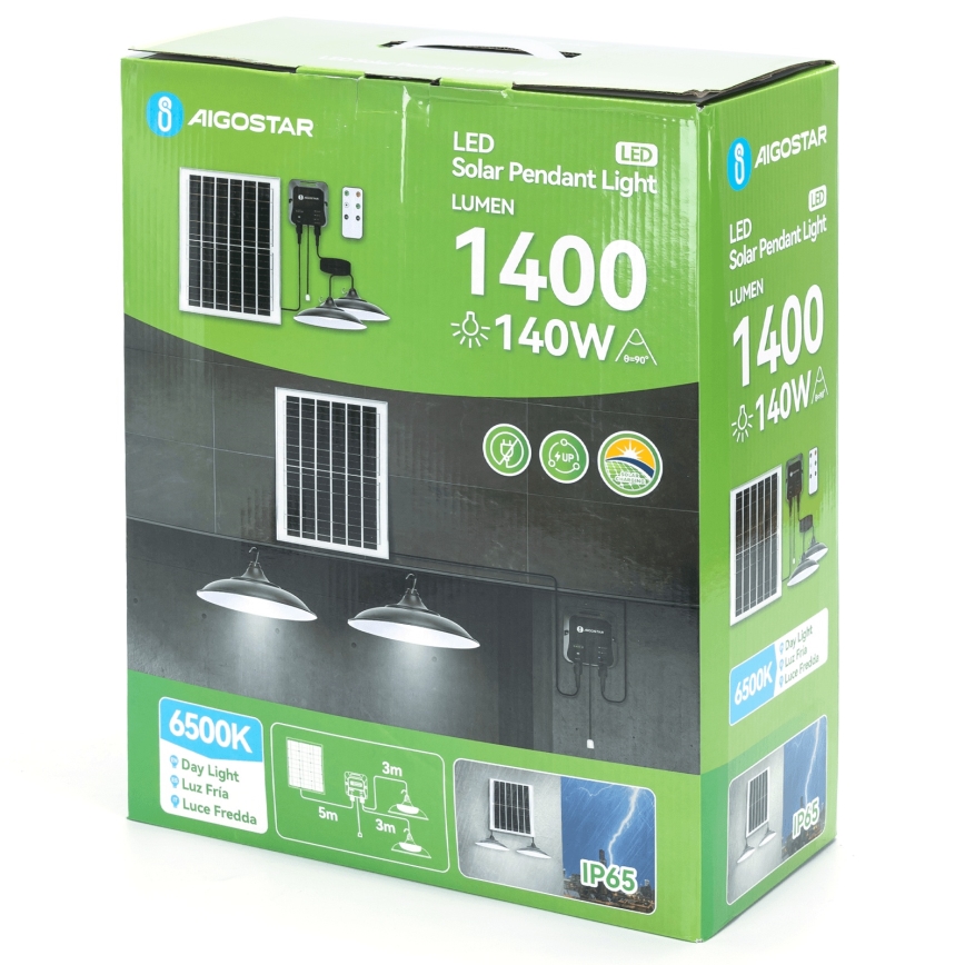 Aigostar - Candelabro solar LED 2xLED/70W/12V 12000 mAh 6500K diâmetro 23,5 cm + comando