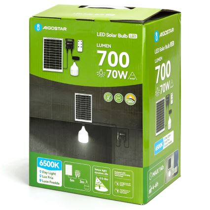 Aigostar - Candeeiro solar LED com sensor LED/70W/12V 6000 mAh 6500K diâmetro 12 cm + comando
