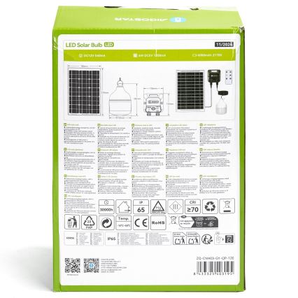 Aigostar - Candeeiro solar LED com sensor LED/70W/12V 6000 mAh 6500K diâmetro 12 cm + comando
