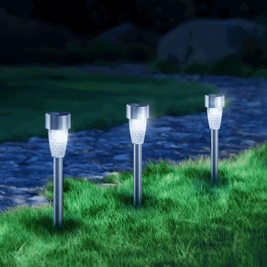 Aigostar - Candeeiro solar LED LED/0,006W/1,2V 40 mAh 29,7 cm cromado mate 6500K IP44