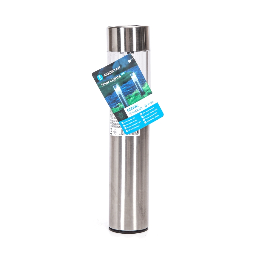 Aigostar - Candeeiro solar LED LED/0,006W/1,2V 31,5 cm 100 mAh cromado mate 6500K IP44