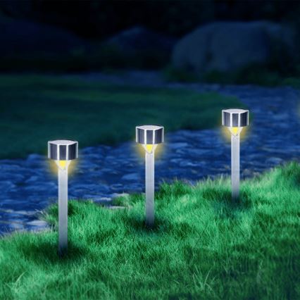 Aigostar - Candeeiro solar LED LED/0,006W/1,2V 32cm cromado mate 200 mAh 2700K IP44