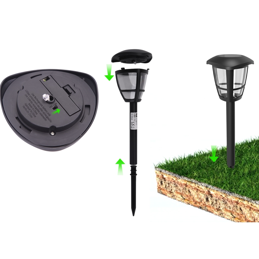 Aigostar - Candeeiro solar LED LED/0,06W/2V 100 mAh 33,8 cm 6500K IP44 preto