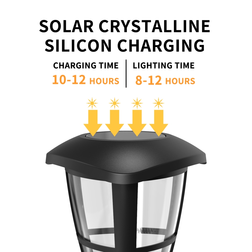Aigostar - Candeeiro solar LED LED/0,06W/2V 100 mAh 33,8 cm 6500K IP44 preto