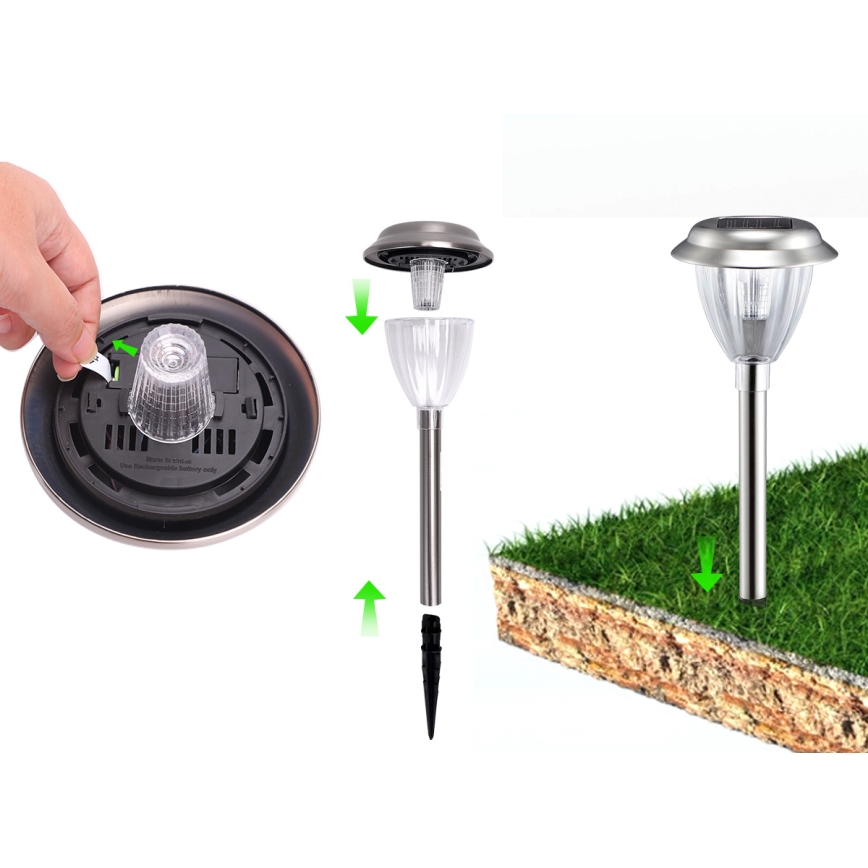 Aigostar - Candeeiro solar LED LED/0,08W/2V 30,4 cm 6500K IP44 cromado mate