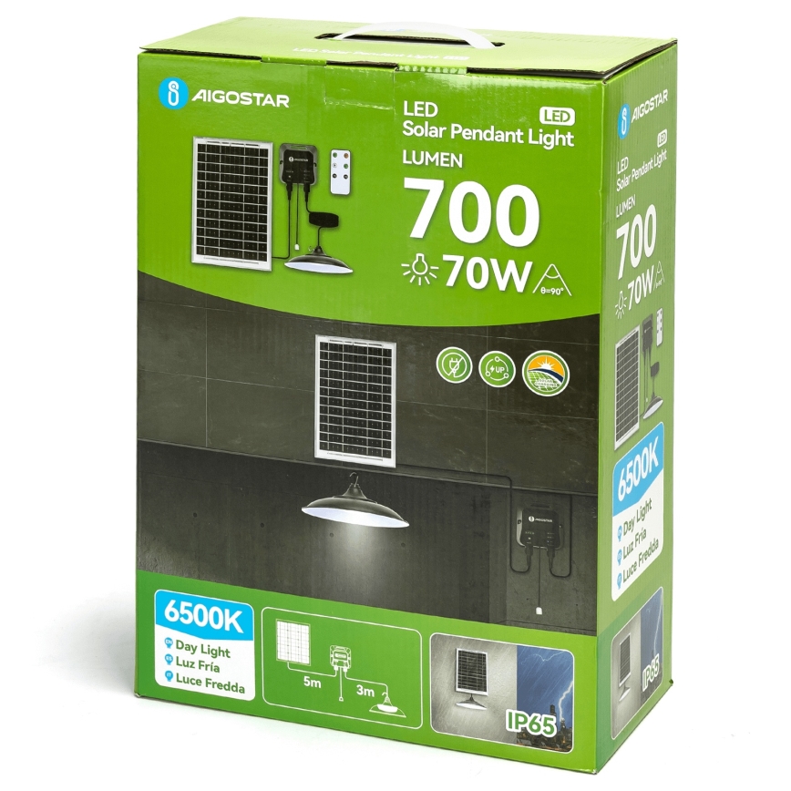 Aigostar - Candeeiro solar LED LED/70W/12V 6000 mAh 6500K diâmetro 23,5 cm + comando