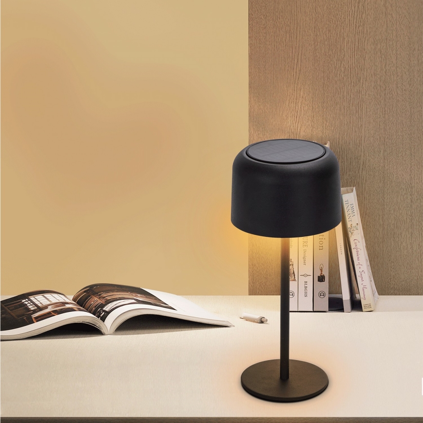 Aigostar - Candeeiro de mesa LED Solar regulável e recarregável LED/3W/5V 2200mAh preto IP54