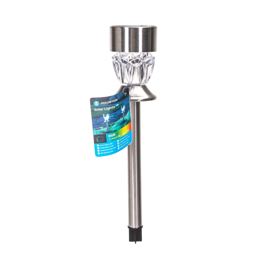 Aigostar - Candeeiro solar LED RGB LED/0,006W/1,2V 35,5 cm cromado mate IP44