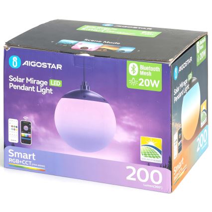 Aigostar - Candeeiro solar LED RGB regulável MESH LED/20W/3,7V 4000 mAh 2700K-6500K IP65 diâmetro 15 cm