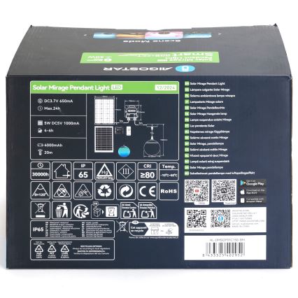 Aigostar - Candeeiro solar LED RGB regulável MESH LED/20W/3,7V 4000 mAh 2700K-6500K IP65 diâmetro 15 cm