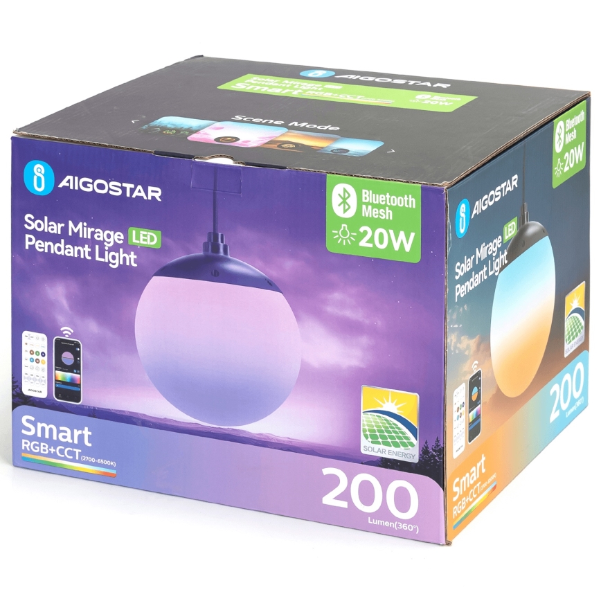 Aigostar - Candeeiro solar LED RGB regulável MESH LED/20W/3,7V 4000 mAh 2700K-6500K IP65 diâmetro 20 cm