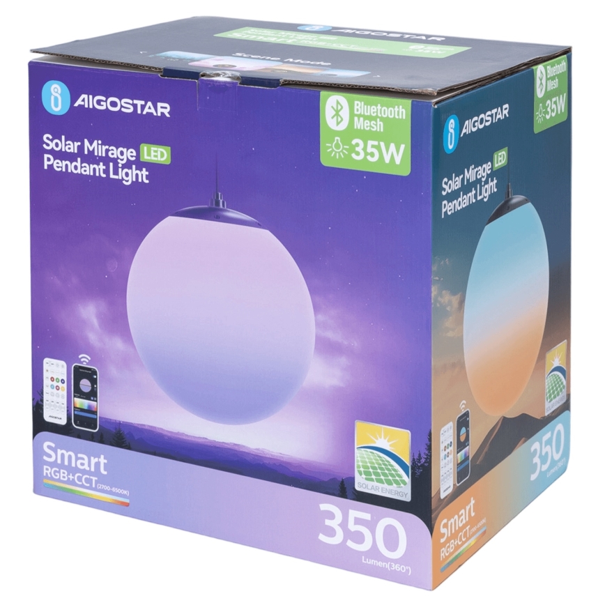 Aigostar - Candeeiro solar LED RGB regulável MESH LED/5W/3,7V 8000 mAh 2700K-6500K IP65 diâmetro 30 cm