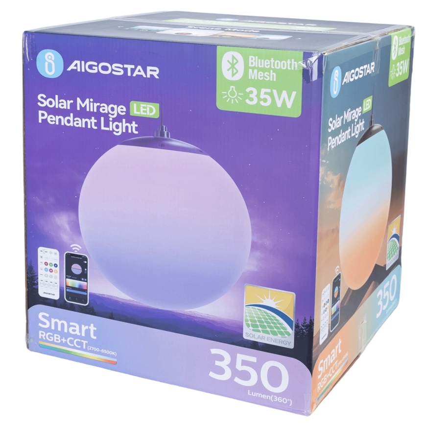 Aigostar - Candeeiro solar LED RGB regulável MESH LED/35W/3,7V 8000 mAh 2700K-6500K IP65 diâmetro 50 cm