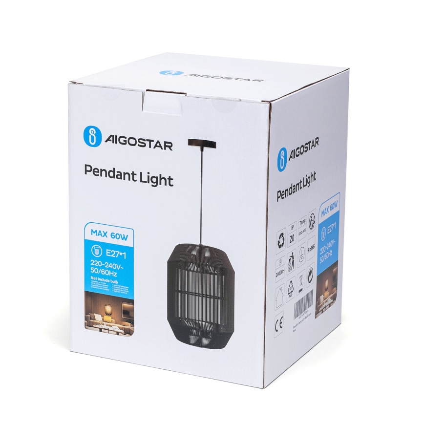 Aigostar - Candeeiro suspenso 1xE27/60W/230V preto