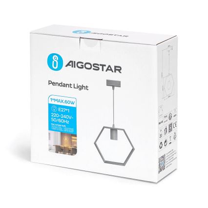 Aigostar - Candeeiro suspenso com cabo 1xE27/60W/230V bege