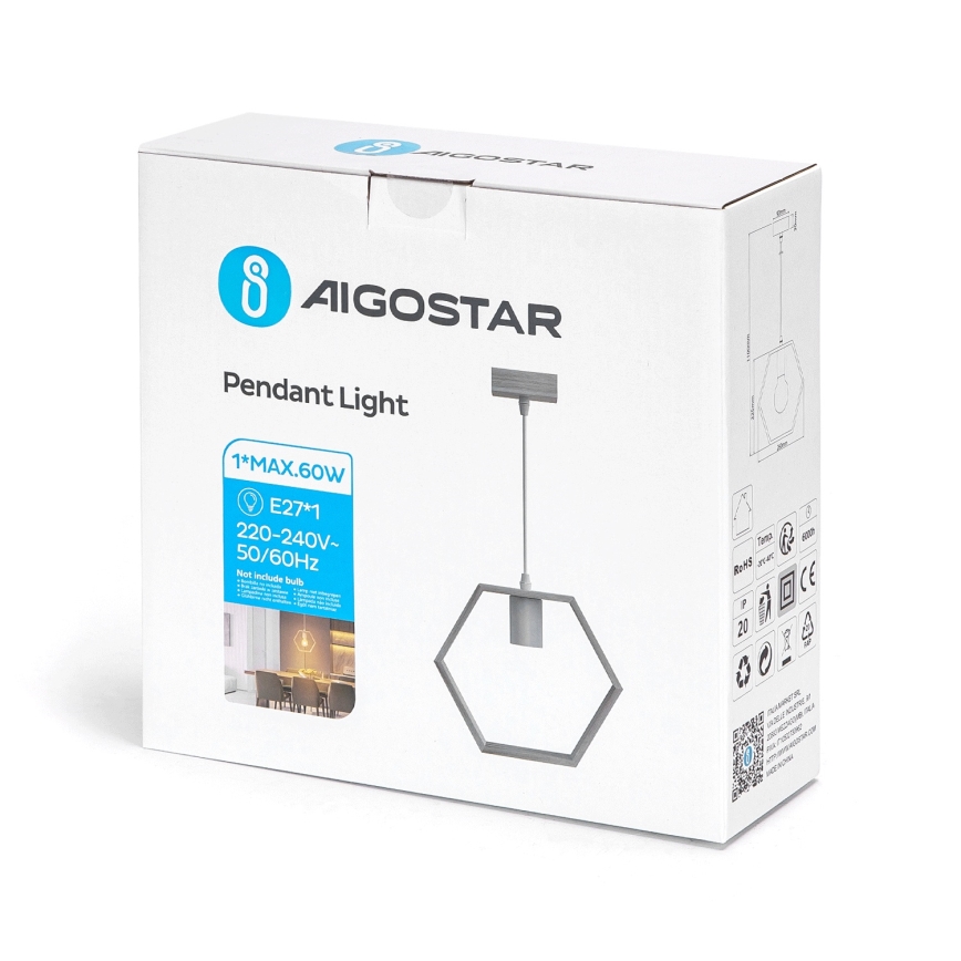 Aigostar - Candeeiro suspenso com cabo 1xE27/60W/230V bege