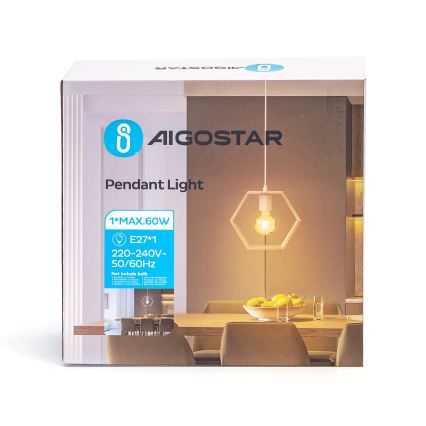 Aigostar - Candeeiro suspenso com cabo 1xE27/60W/230V bege