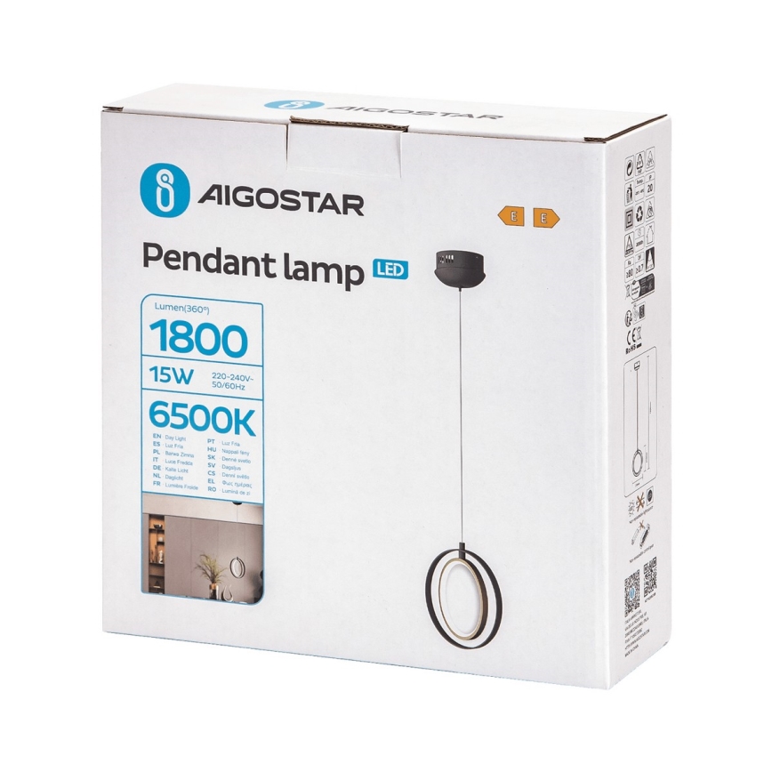 Aigostar - Candeeiro suspenso LED LED/15W/230V 6500K preto
