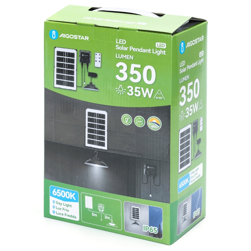 Aigostar - Candeeiro solar LED LED/35W/12V 3000 mAh 6500K diâmetro 15 cm + comando