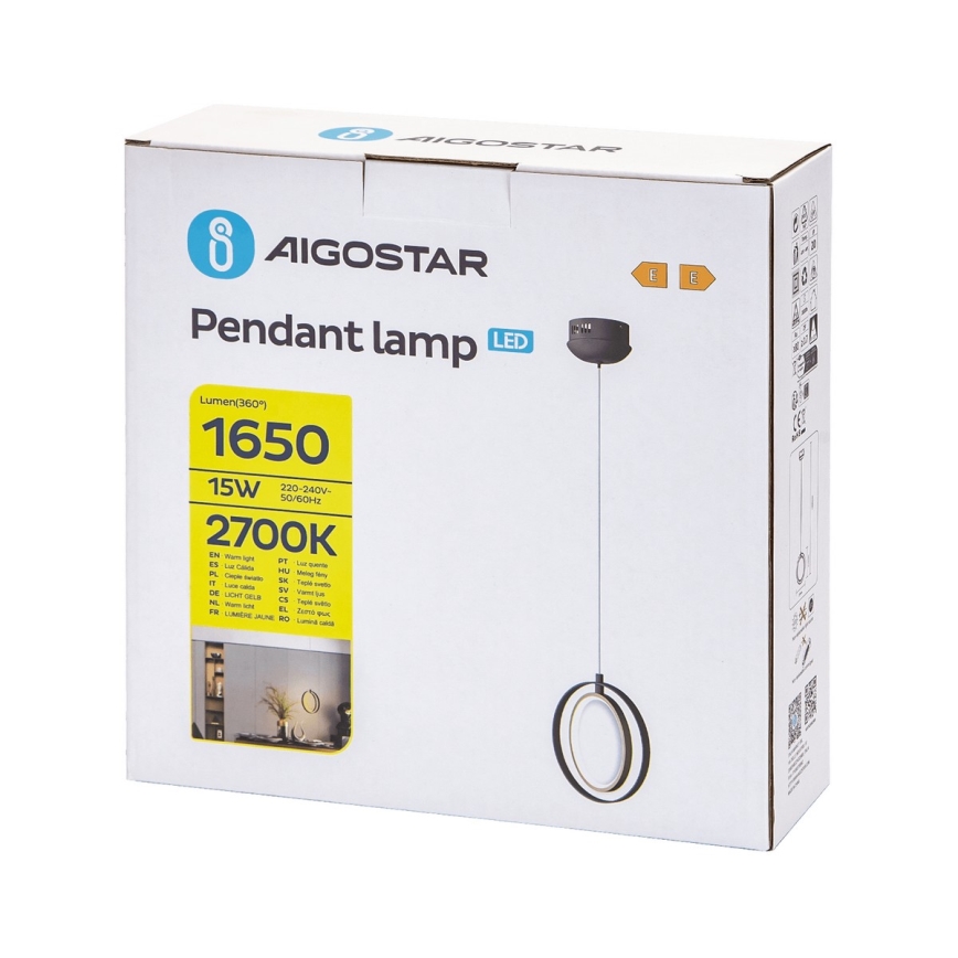 Aigostar - Candelabro suspenso LED LED/15W/230V 2700K preto