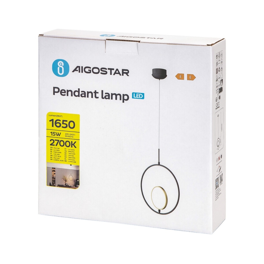 Aigostar - Candelabro suspenso LED LED/15W/230V 6500K preto/dourada