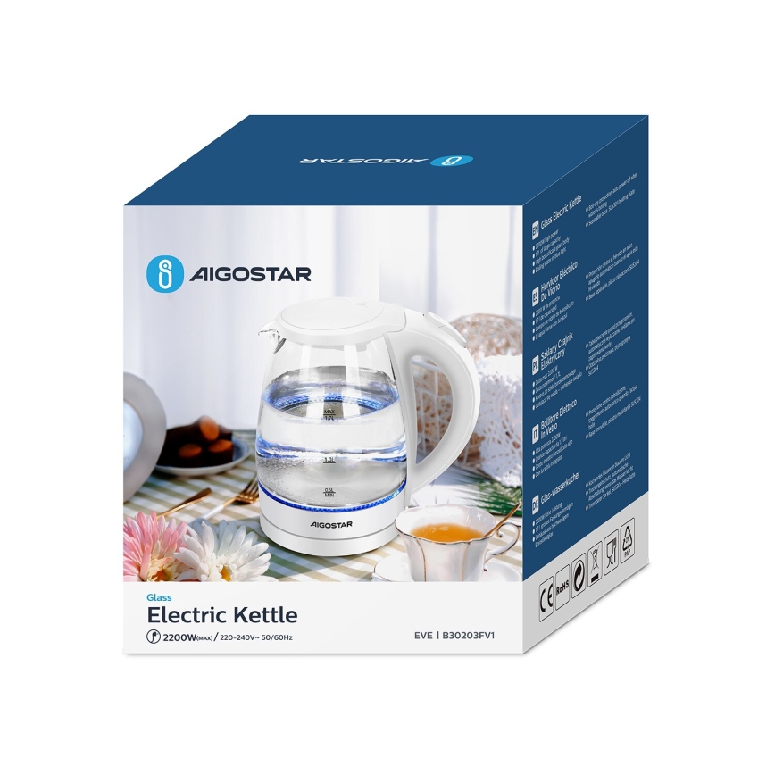Aigostar - Chaleira 1,7l 2200W/230V branco
