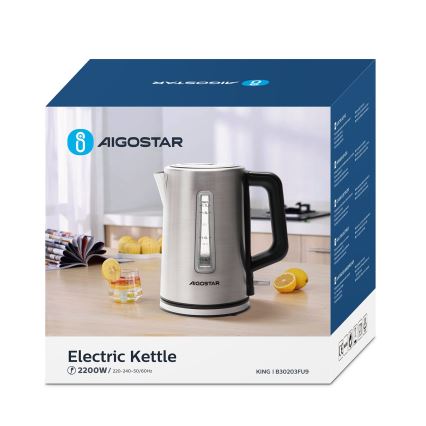 Aigostar - Chaleira 1,7l 2200W/230V cromado mate