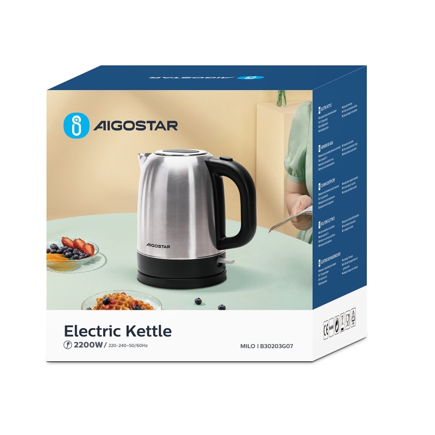 Aigostar - Chaleira 1,7l 2200W/230V cromado mate