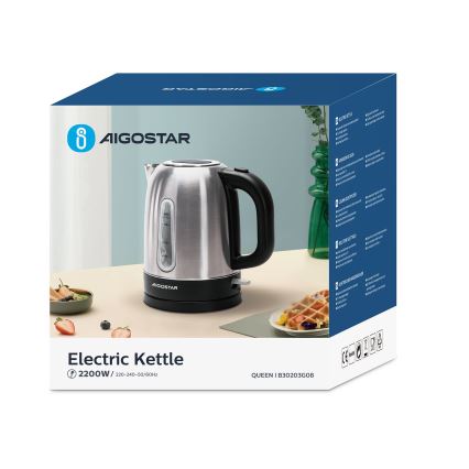 Aigostar - Chaleira 1,7l 2200W/230V cromado mate