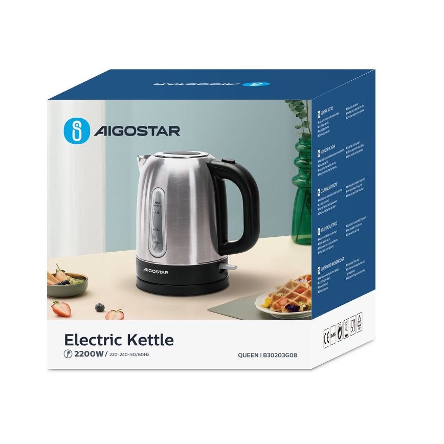 Aigostar - Chaleira 1,7l 2200W/230V cromado mate