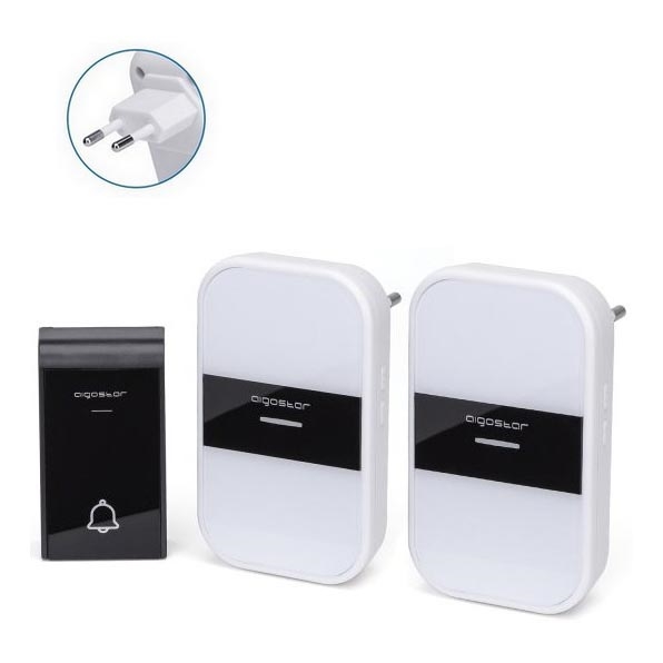 Aigostar - CONJUNTO 2x Campainha de tomada sem fios 230V IP44 branca/preta