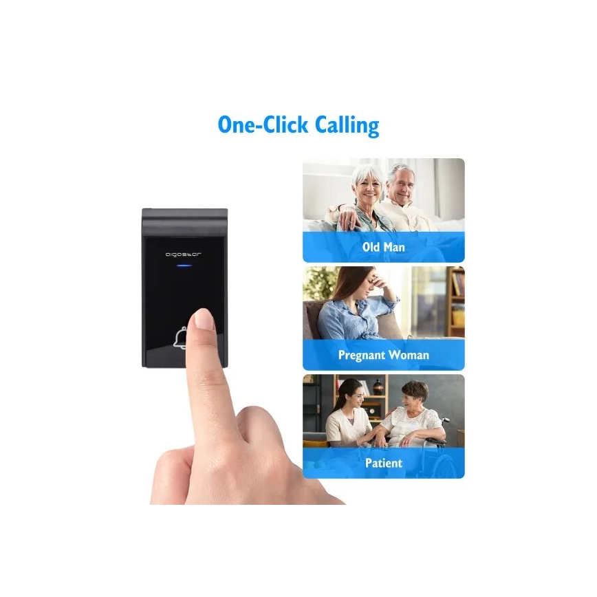 Aigostar - CONJUNTO 2x Campainha de tomada sem fios 230V IP44 branca/preta