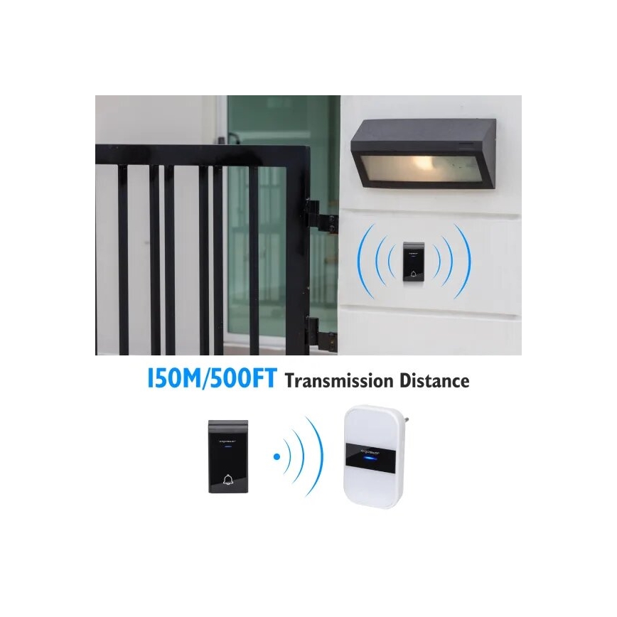Aigostar - CONJUNTO 2x Campainha de tomada sem fios 230V IP44 branca/preta