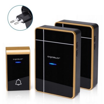 Aigostar - CONJUNTO 2x Campainha de tomada sem fios 230V IP44 preta/cobre