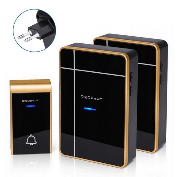 Aigostar - CONJUNTO 2x Campainha de tomada sem fios 230V IP44 preta/cobre
