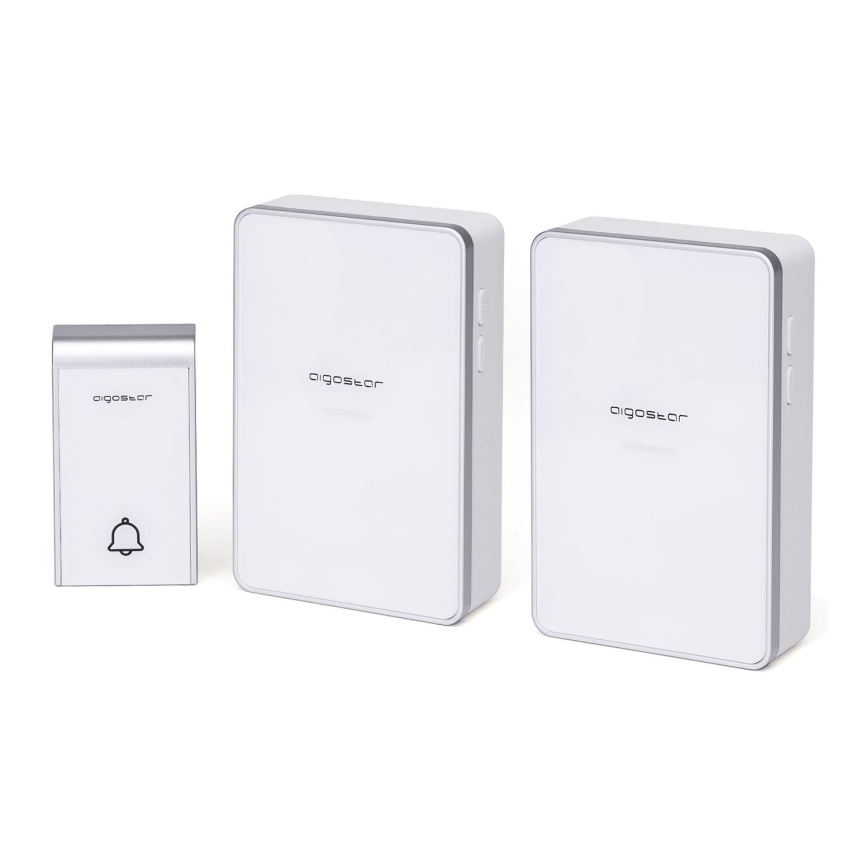 Aigostar - CONJUNTO 2x Campainha sem fios 3xAA IP44 branco