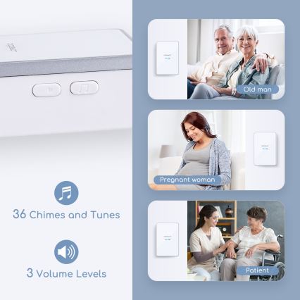 Aigostar - CONJUNTO 2x Campainha sem fios 3xAA IP44 branco