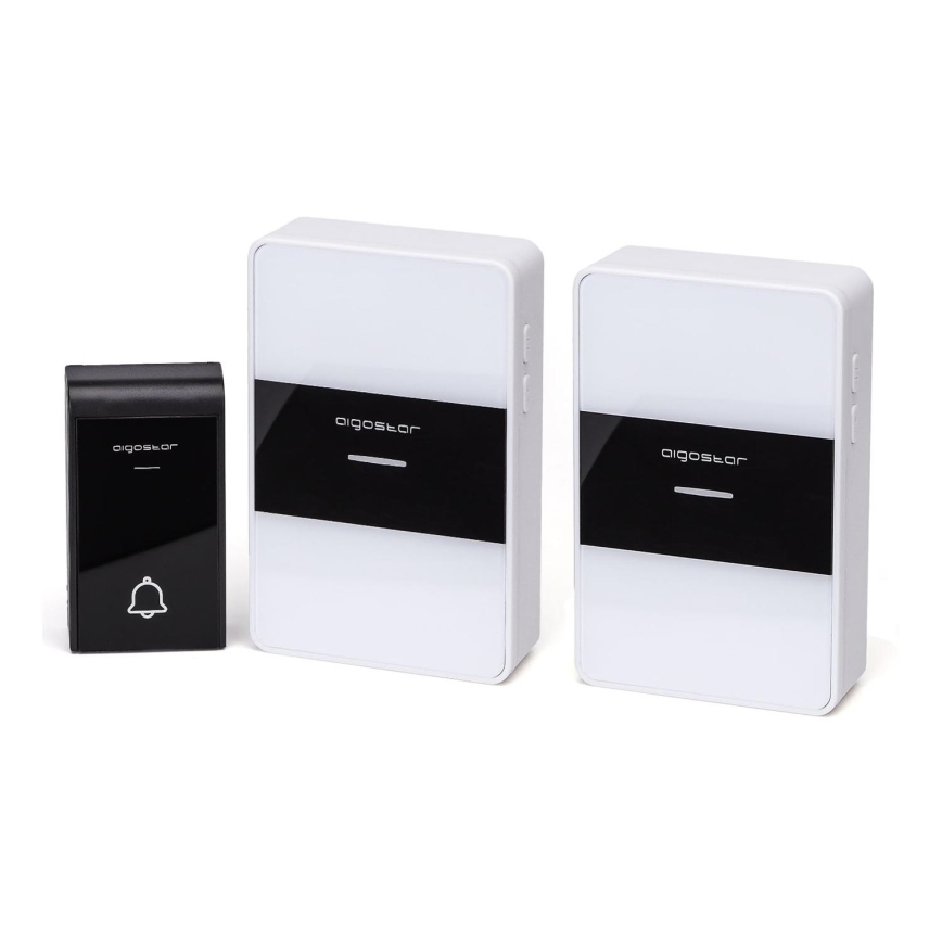 Aigostar - CONJUNTO 2x Campainha sem fios 3xAA IP44 branco/preto