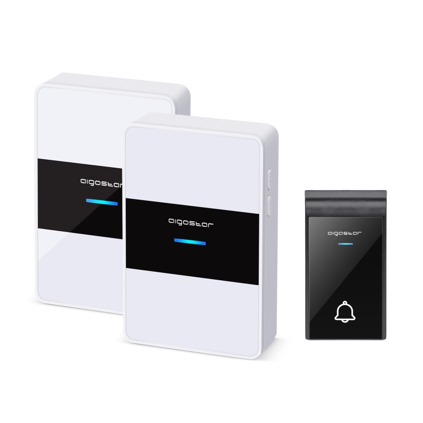 Aigostar - CONJUNTO 2x Campainha sem fios 3xAA IP44 branco/preto