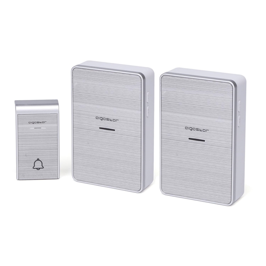 Aigostar - CONJUNTO 2x Campainhas sem fios 3xAA/12V IP44 prateado