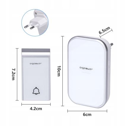 Aigostar - CONJUNTO 2x Campainhas Sem Fios Plug-in 230V/12V IP44 branco