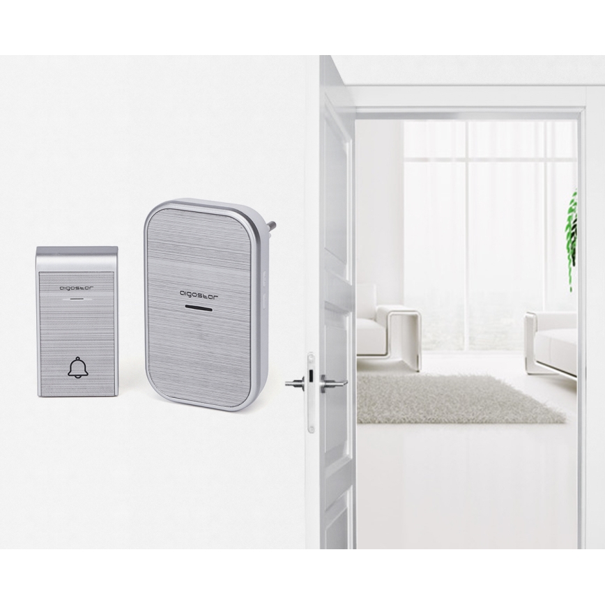 Aigostar - CONJUNTO 2x Campainhas Sem Fios Plug-in 230V/12V IP44 prateado