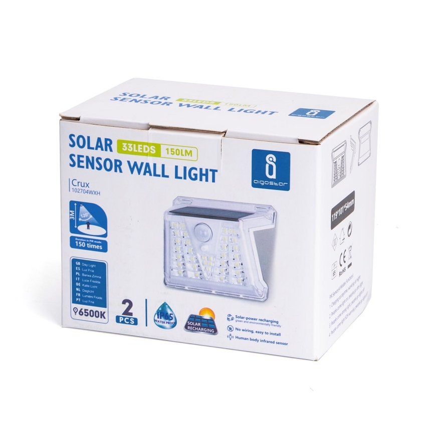 Aigostar - CONJUNTO 2x Luzes solares para exterior LED com sensor LED/1,48W/3,7V IP65 1200 mAh