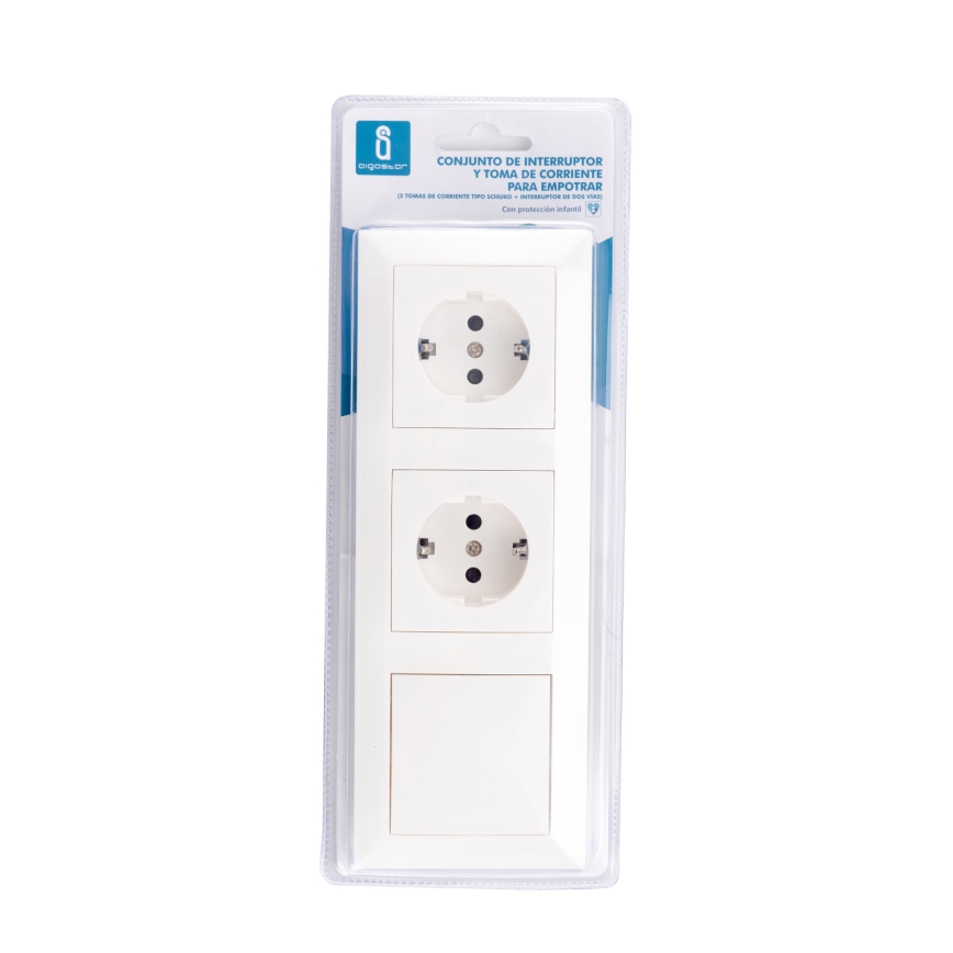 Aigostar - CONJUNTO 2x Tomada doméstica com um interruptor 2x16A/250V