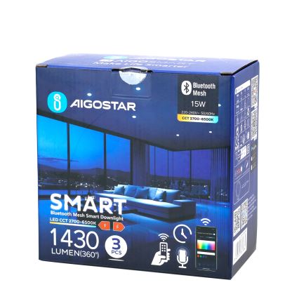 Aigostar - CONJUNTO 3x Foco de encastrar LED com regulação MESH LED/15W/230V 2700K-6500K diâmetro 17cm